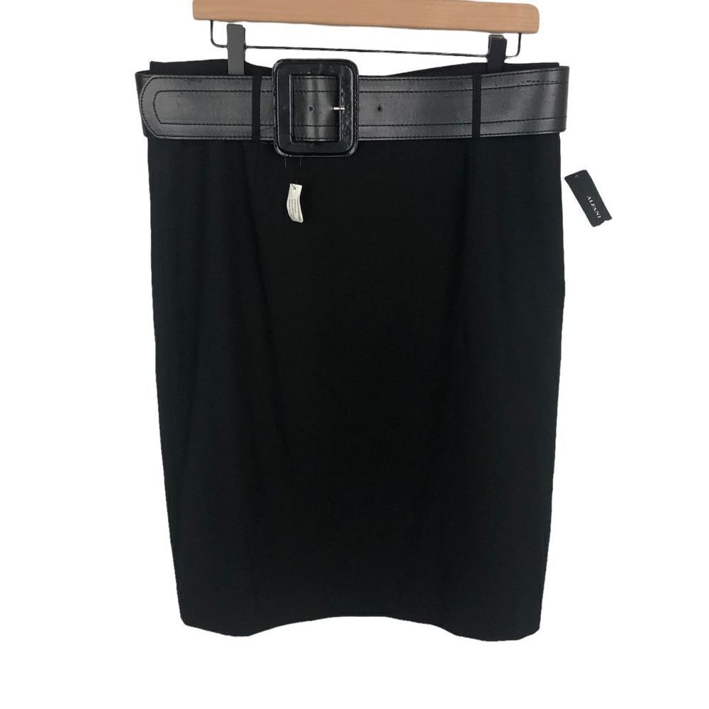 Alfani black pencil skirt belted size 12 NWT knee length